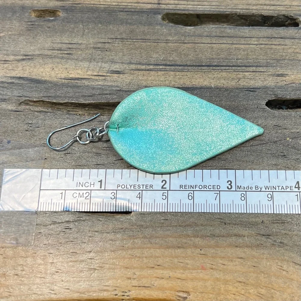 Teal Leaf Earrings Lightweight Dangle Drop Boho‎ Statement